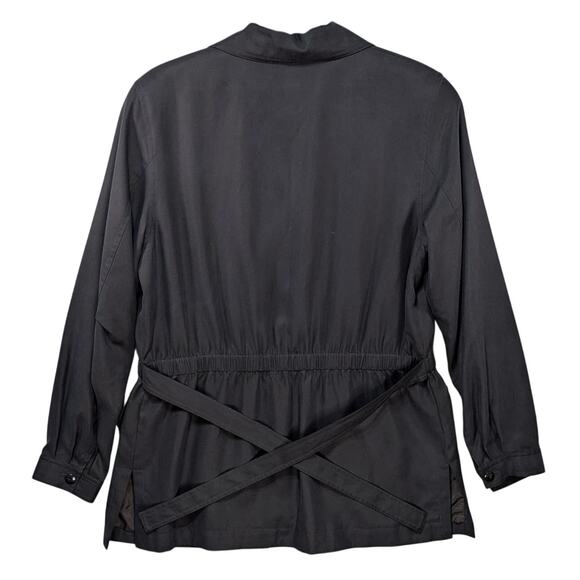 August Silk Jacket Women 6 Black 100% Silk Lightweight Button Front Pockets - Picture 4 of 14
